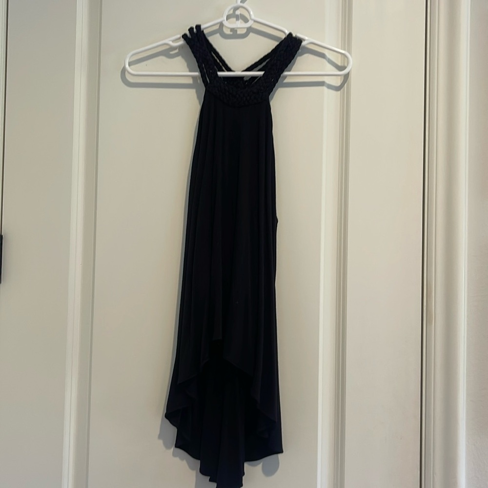 Braided neck and back black tank